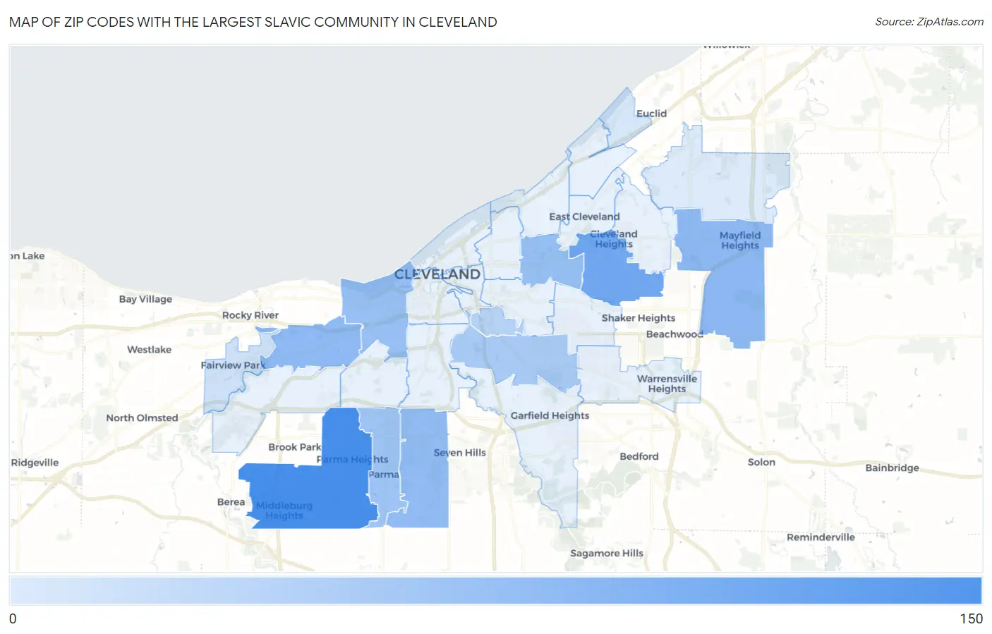 Zip Codes with the Largest Slavic Community in Cleveland Map