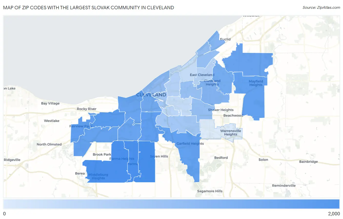 Zip Codes with the Largest Slovak Community in Cleveland Map