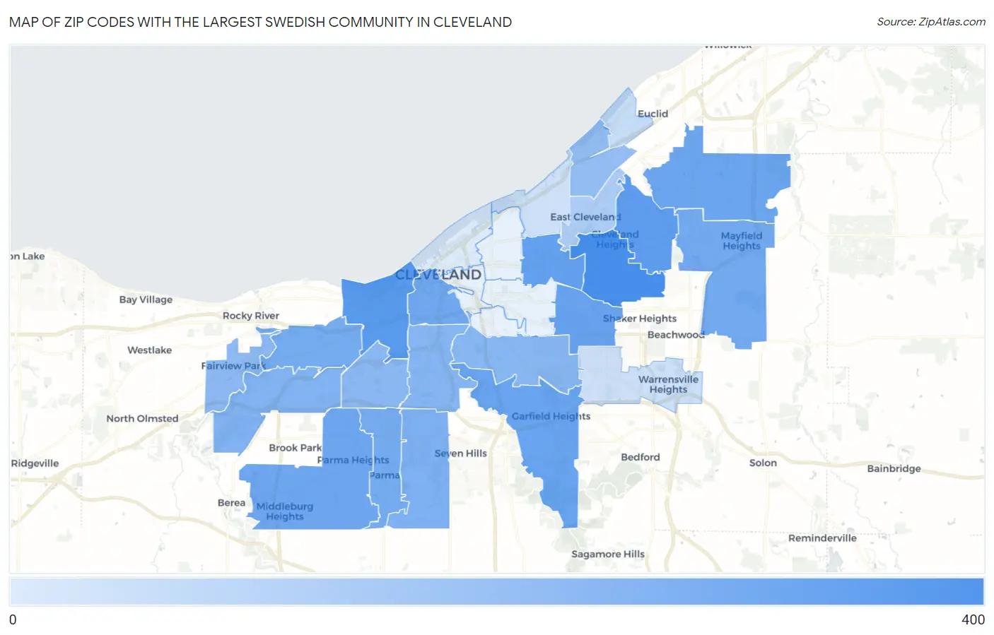 Zip Codes with the Largest Swedish Community in Cleveland Map