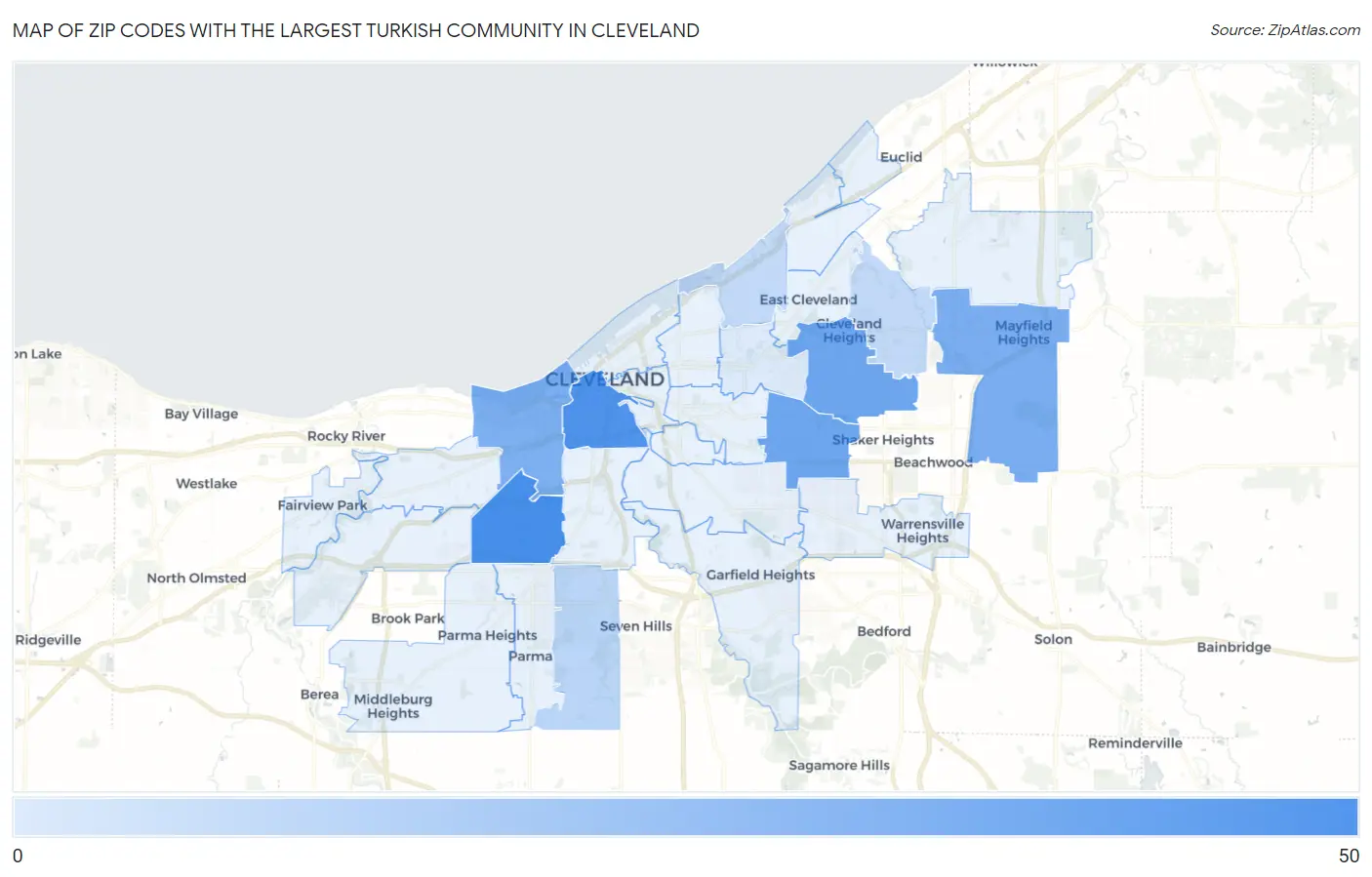 Zip Codes with the Largest Turkish Community in Cleveland Map