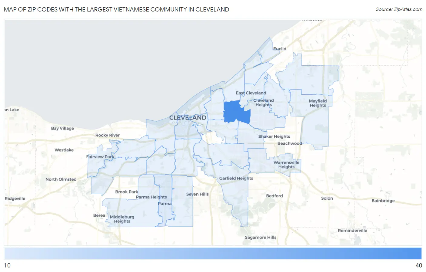 Zip Codes with the Largest Vietnamese Community in Cleveland Map