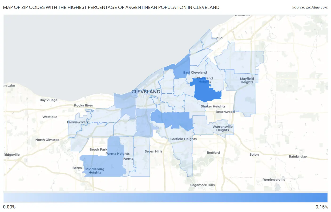 Zip Codes with the Highest Percentage of Argentinean Population in Cleveland Map