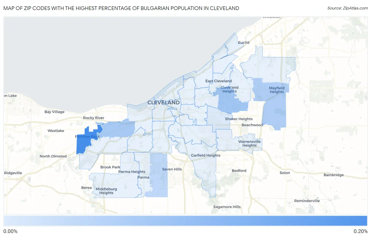 Zip Codes with the Highest Percentage of Bulgarian Population in Cleveland Map