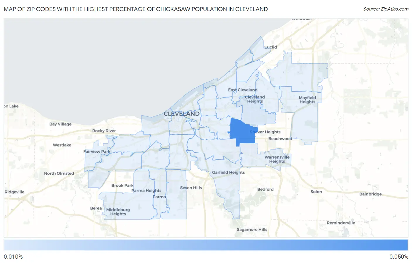 Zip Codes with the Highest Percentage of Chickasaw Population in Cleveland Map