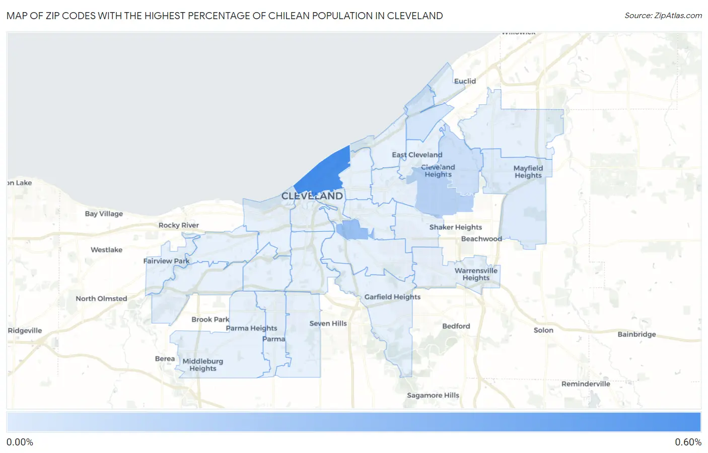 Zip Codes with the Highest Percentage of Chilean Population in Cleveland Map