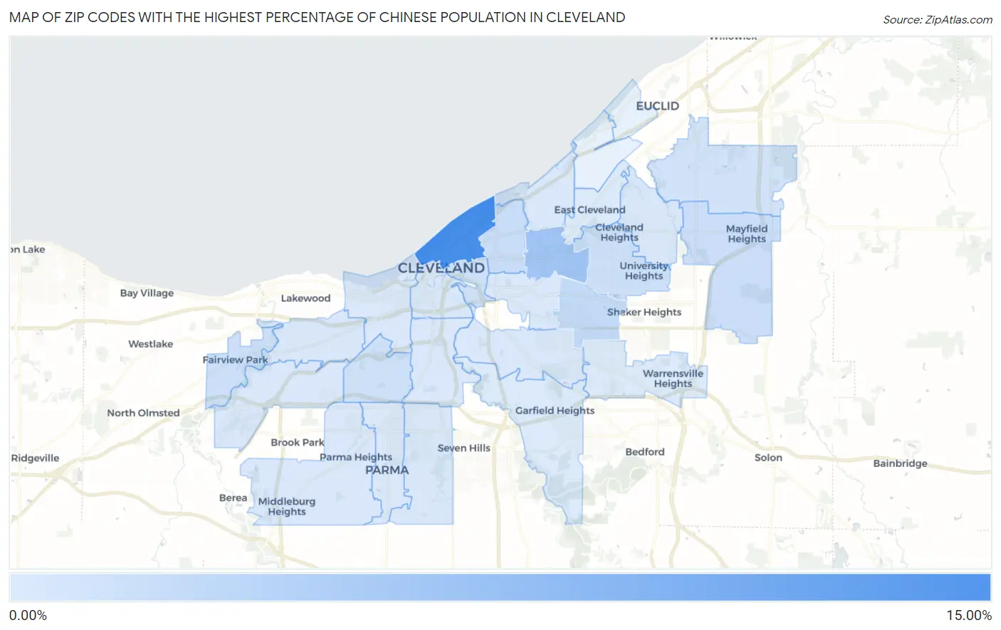 Zip Codes with the Highest Percentage of Chinese Population in Cleveland Map