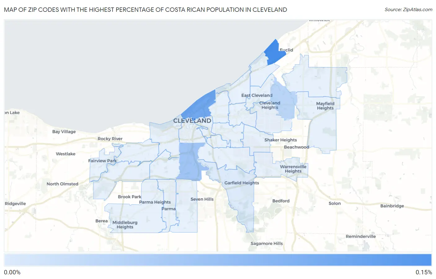 Zip Codes with the Highest Percentage of Costa Rican Population in Cleveland Map