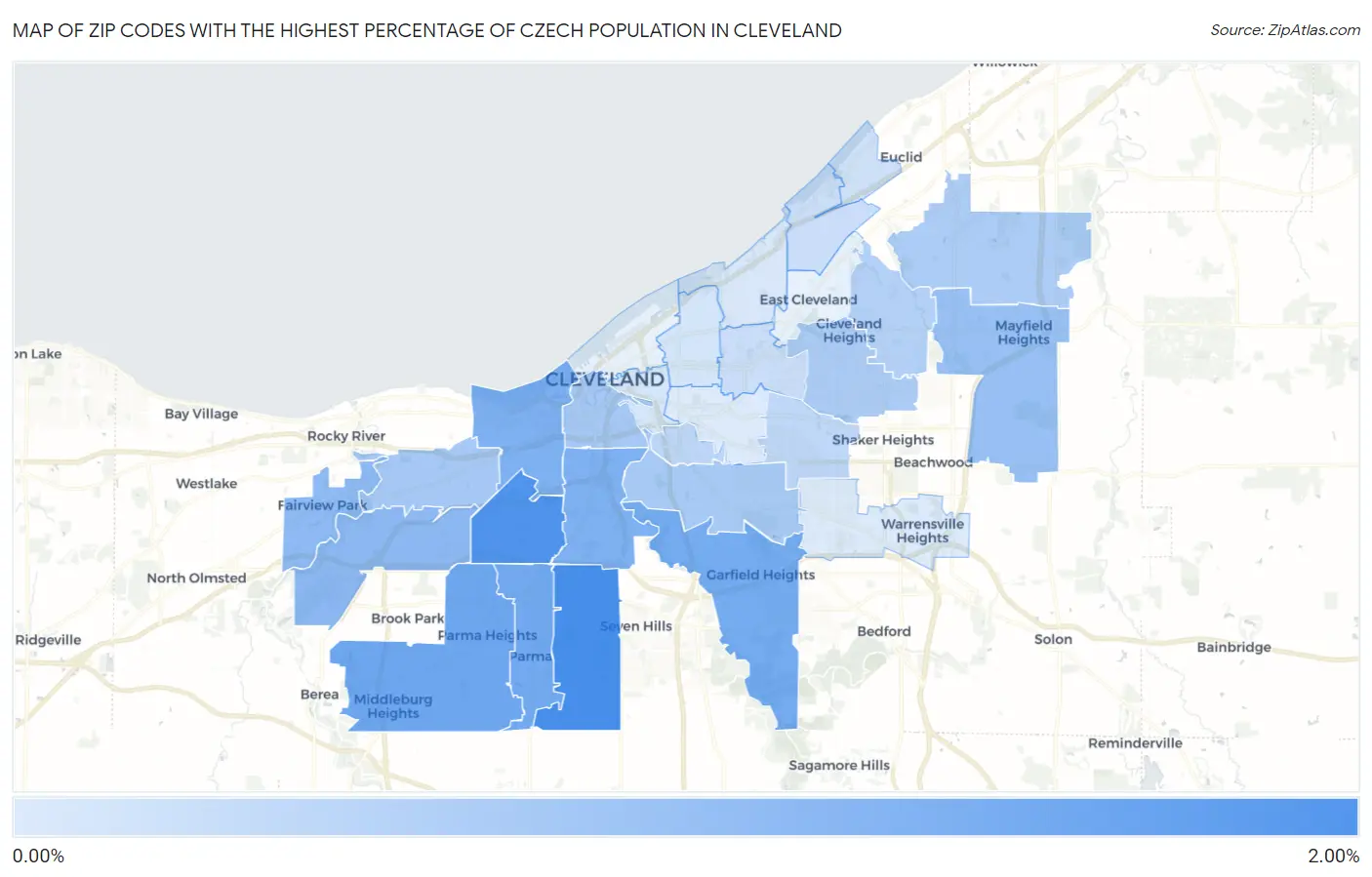 Zip Codes with the Highest Percentage of Czech Population in Cleveland Map