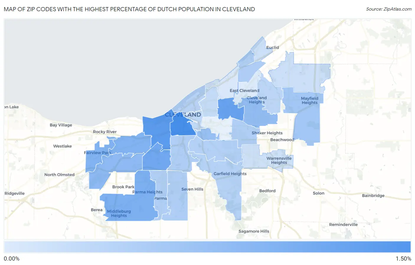 Zip Codes with the Highest Percentage of Dutch Population in Cleveland Map