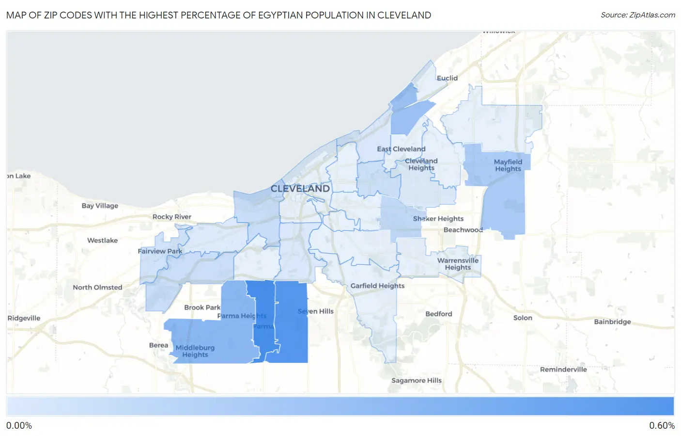 Zip Codes with the Highest Percentage of Egyptian Population in Cleveland Map