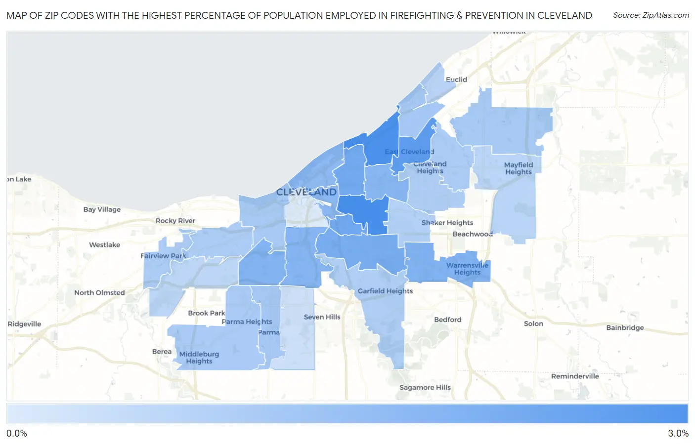 Zip Codes with the Highest Percentage of Population Employed in Firefighting & Prevention in Cleveland Map