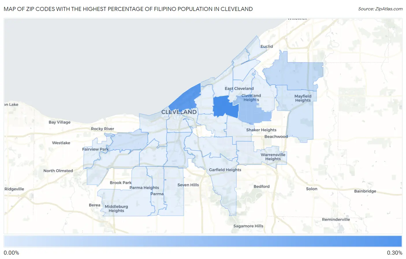 Zip Codes with the Highest Percentage of Filipino Population in Cleveland Map