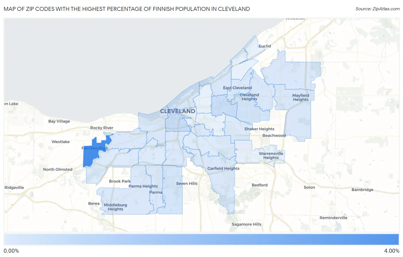 Zip Codes with the Highest Percentage of Finnish Population in Cleveland Map