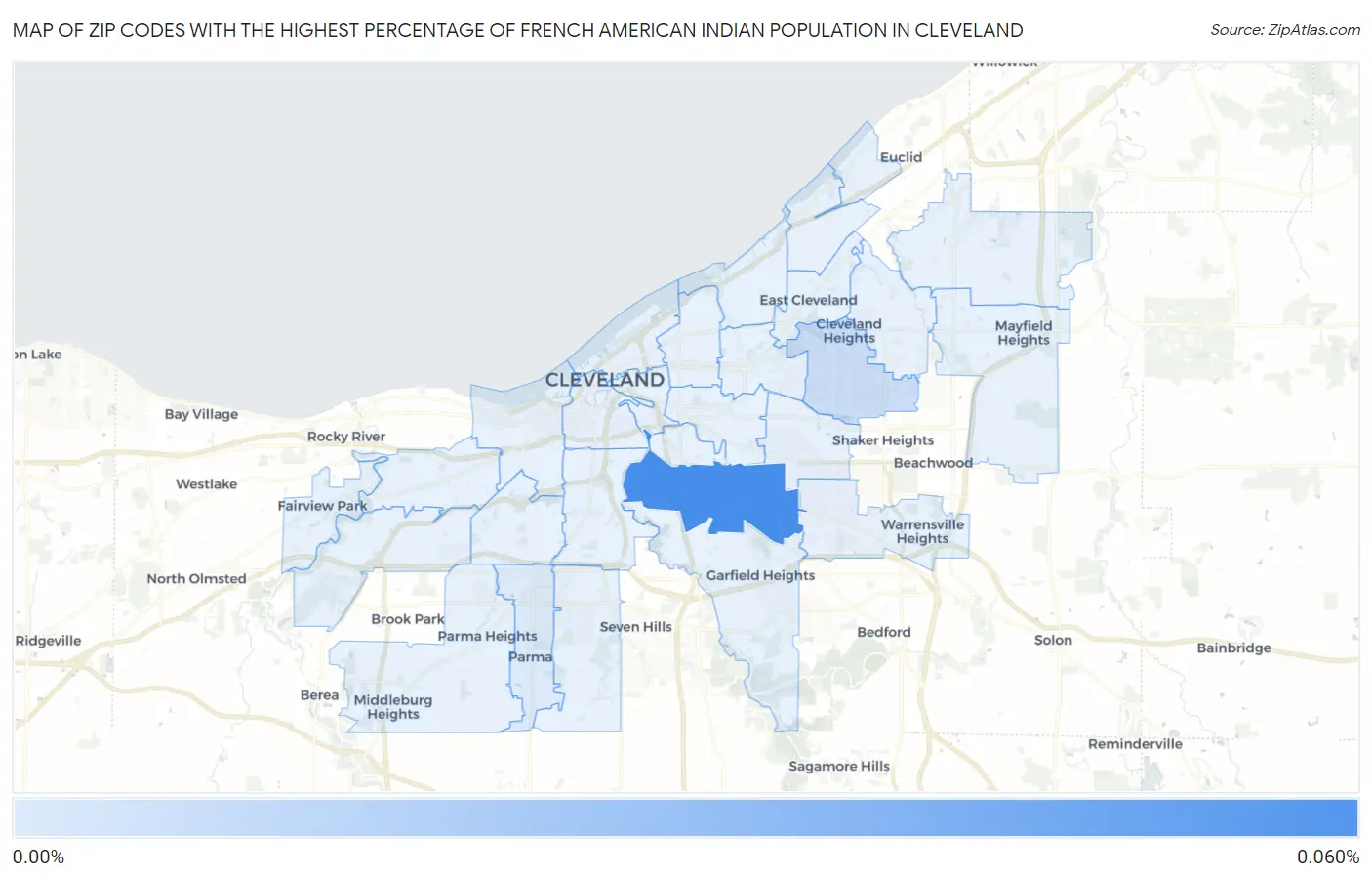 Zip Codes with the Highest Percentage of French American Indian Population in Cleveland Map