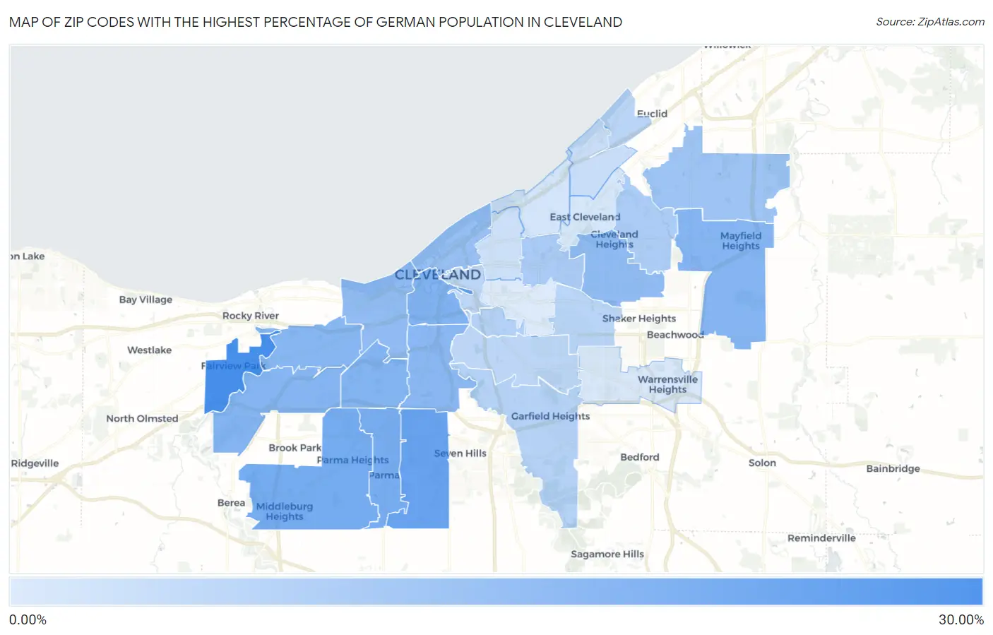 Zip Codes with the Highest Percentage of German Population in Cleveland Map