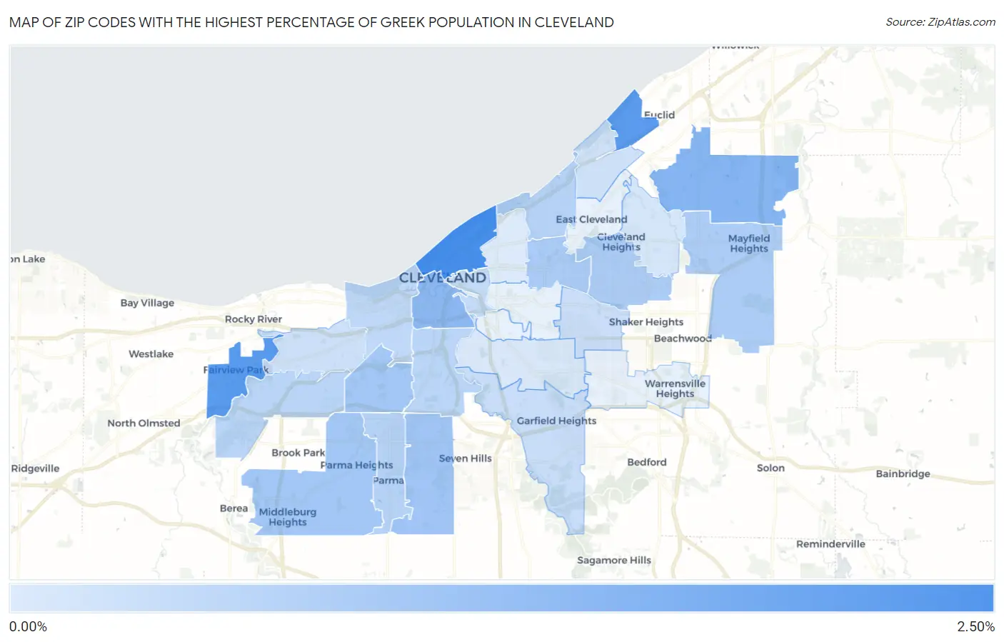 Zip Codes with the Highest Percentage of Greek Population in Cleveland Map