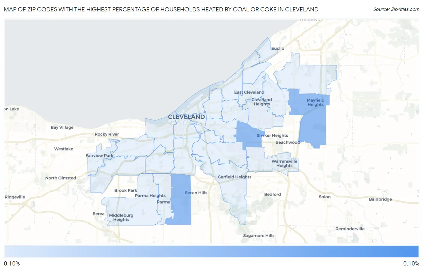 Zip Codes with the Highest Percentage of Households Heated by Coal or Coke in Cleveland Map