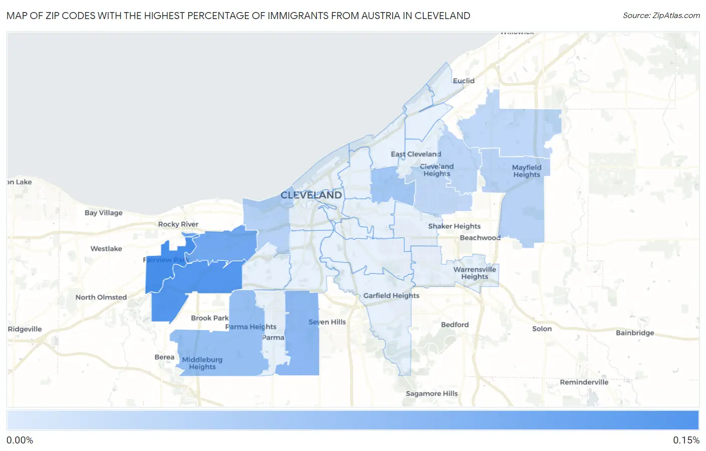 Zip Codes with the Highest Percentage of Immigrants from Austria in Cleveland Map