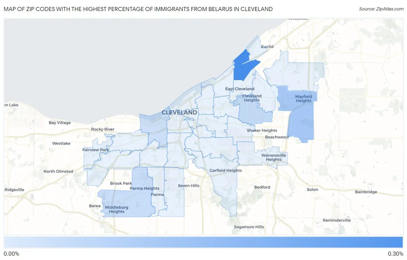 Zip Codes with the Highest Percentage of Immigrants from Belarus in Cleveland Map