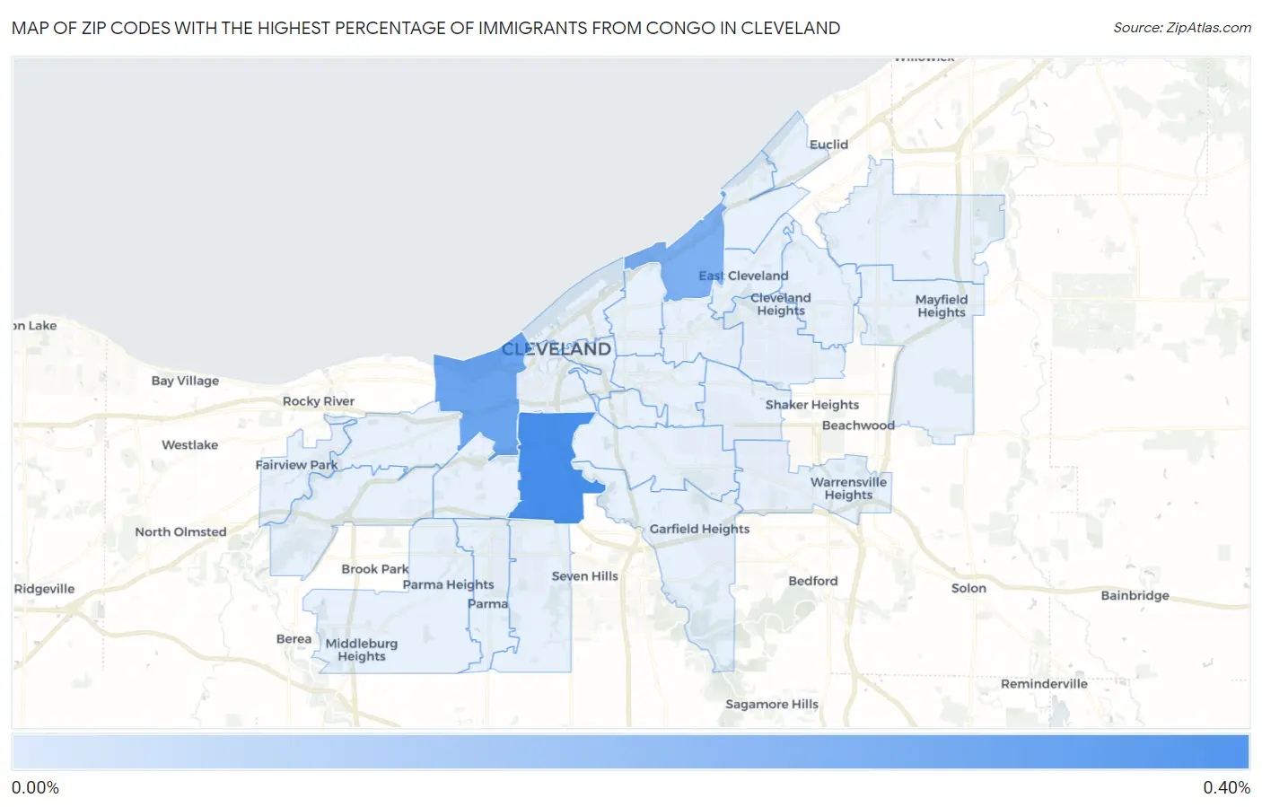 Zip Codes with the Highest Percentage of Immigrants from Congo in Cleveland Map