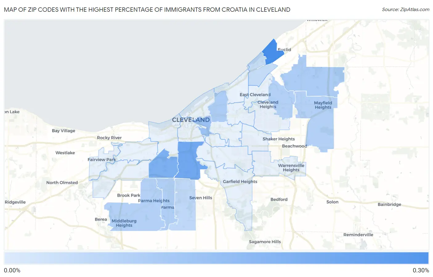 Zip Codes with the Highest Percentage of Immigrants from Croatia in Cleveland Map