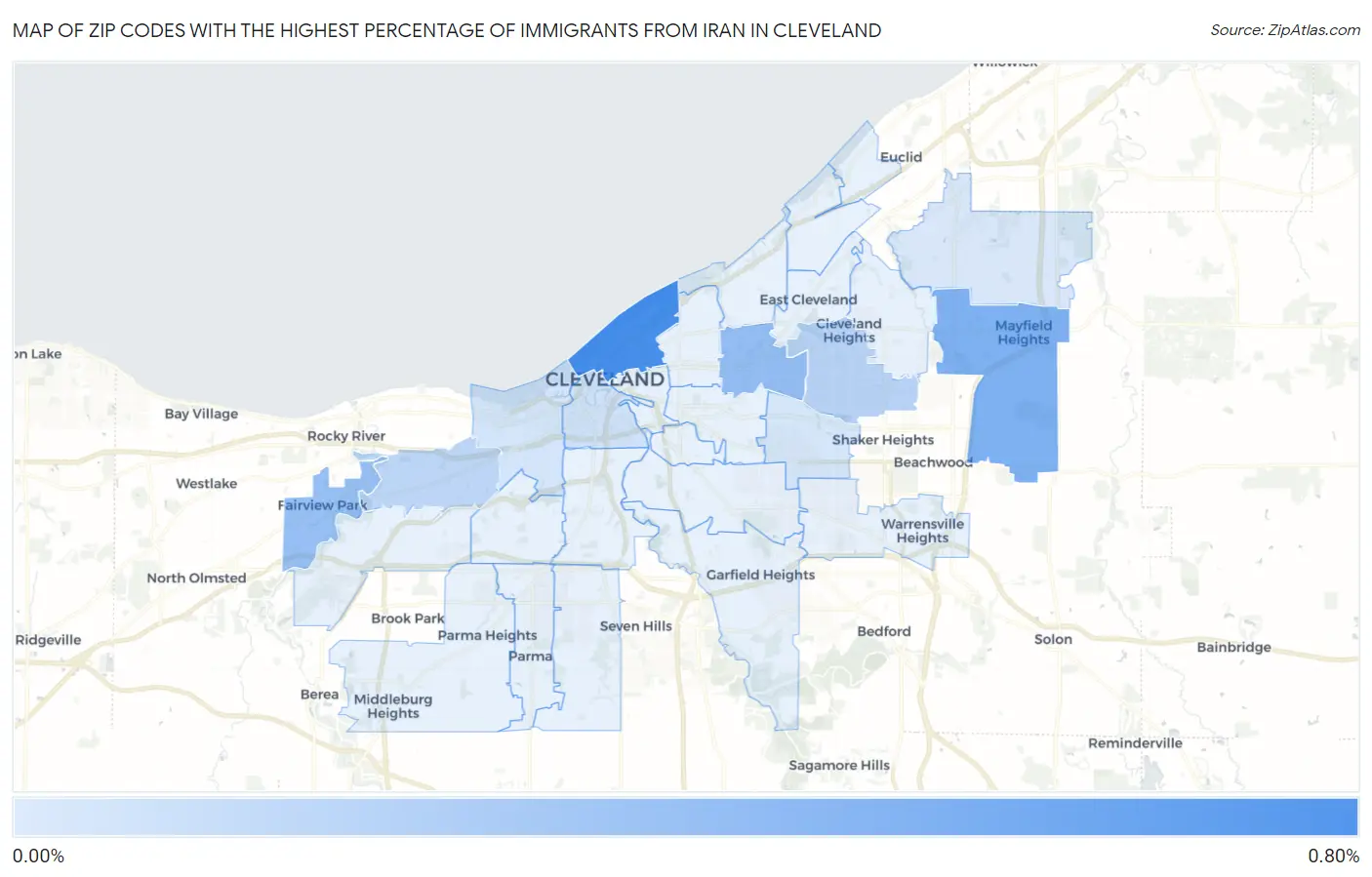 Zip Codes with the Highest Percentage of Immigrants from Iran in Cleveland Map