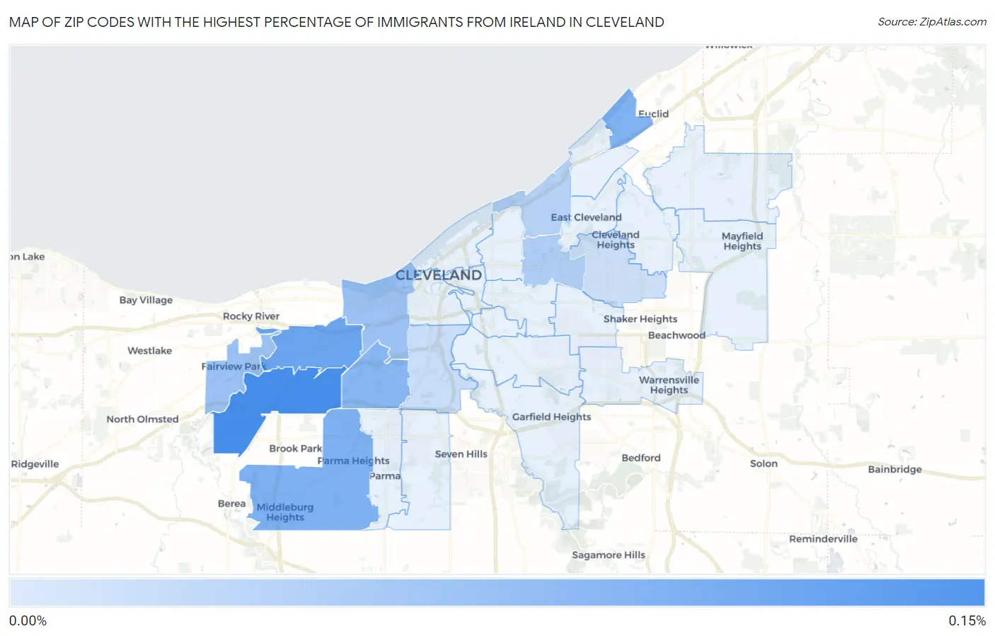 Zip Codes with the Highest Percentage of Immigrants from Ireland in Cleveland Map