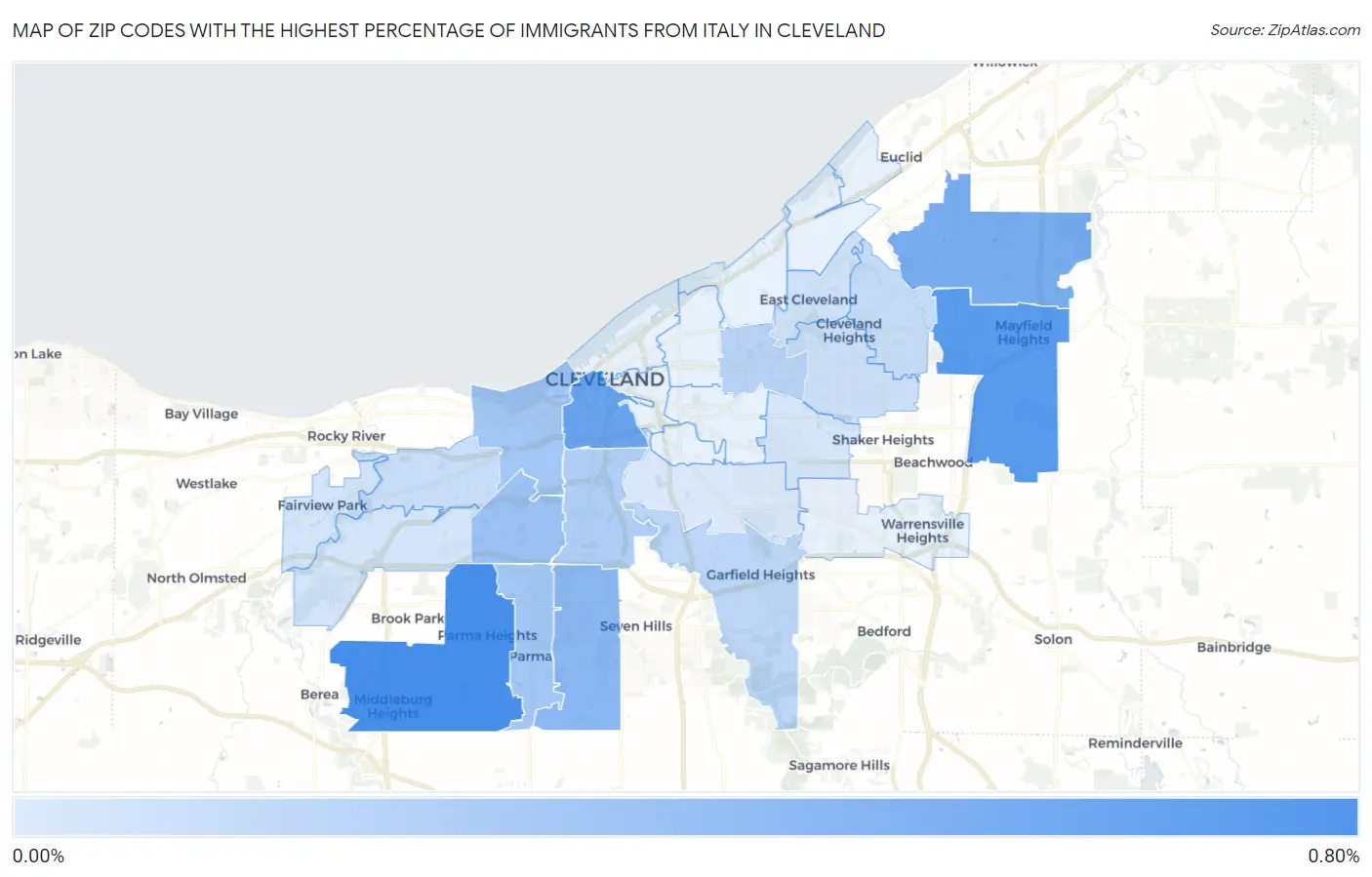 Zip Codes with the Highest Percentage of Immigrants from Italy in Cleveland Map
