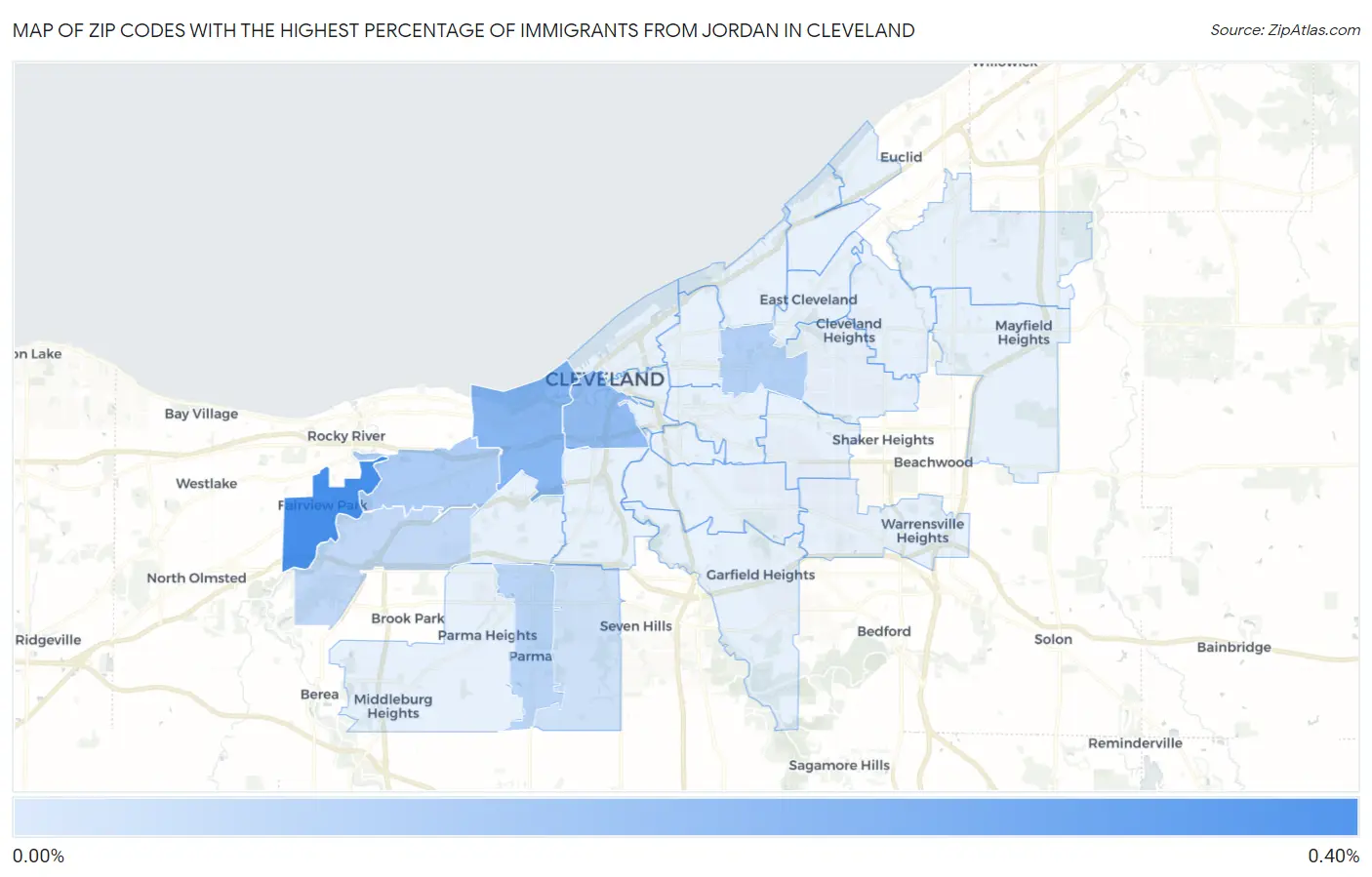 Zip Codes with the Highest Percentage of Immigrants from Jordan in Cleveland Map