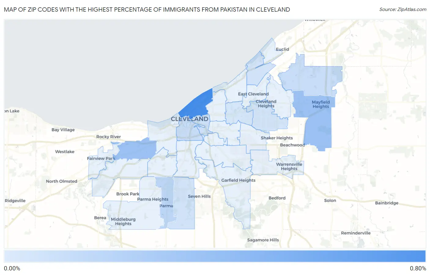 Zip Codes with the Highest Percentage of Immigrants from Pakistan in Cleveland Map