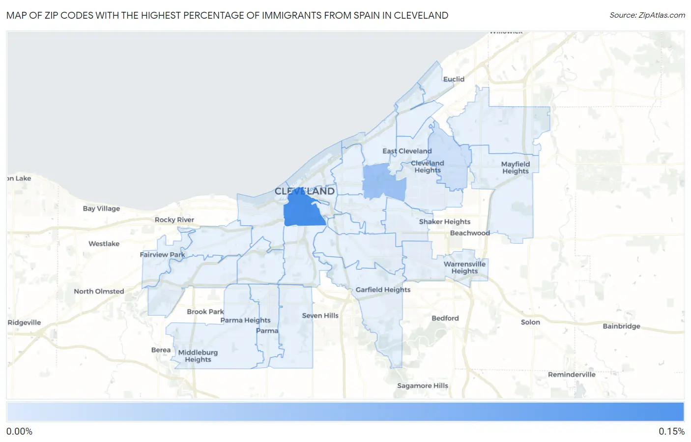 Zip Codes with the Highest Percentage of Immigrants from Spain in Cleveland Map