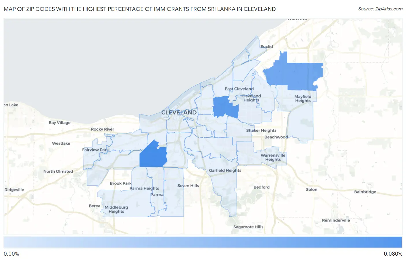 Zip Codes with the Highest Percentage of Immigrants from Sri Lanka in Cleveland Map