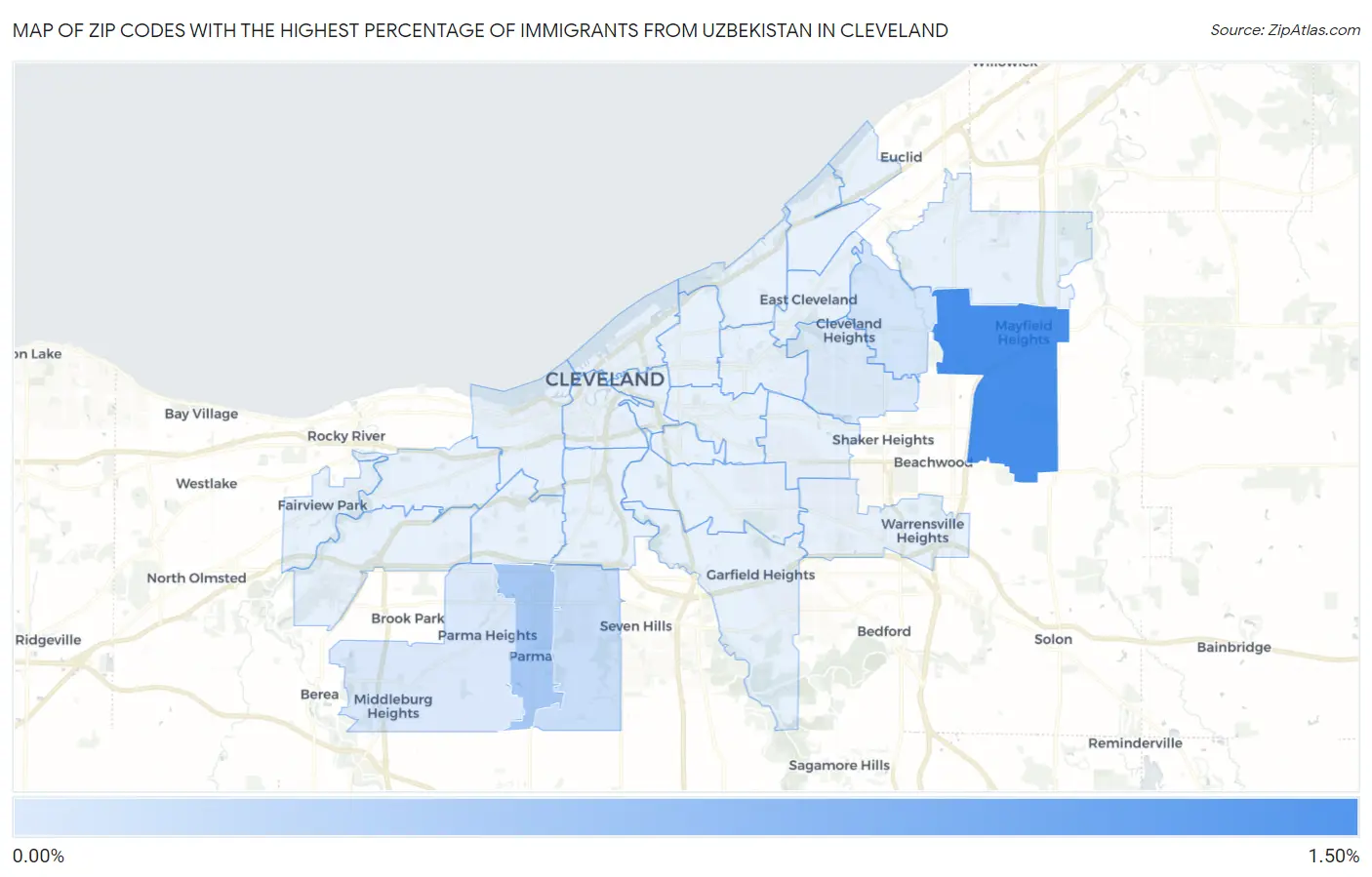 Zip Codes with the Highest Percentage of Immigrants from Uzbekistan in Cleveland Map