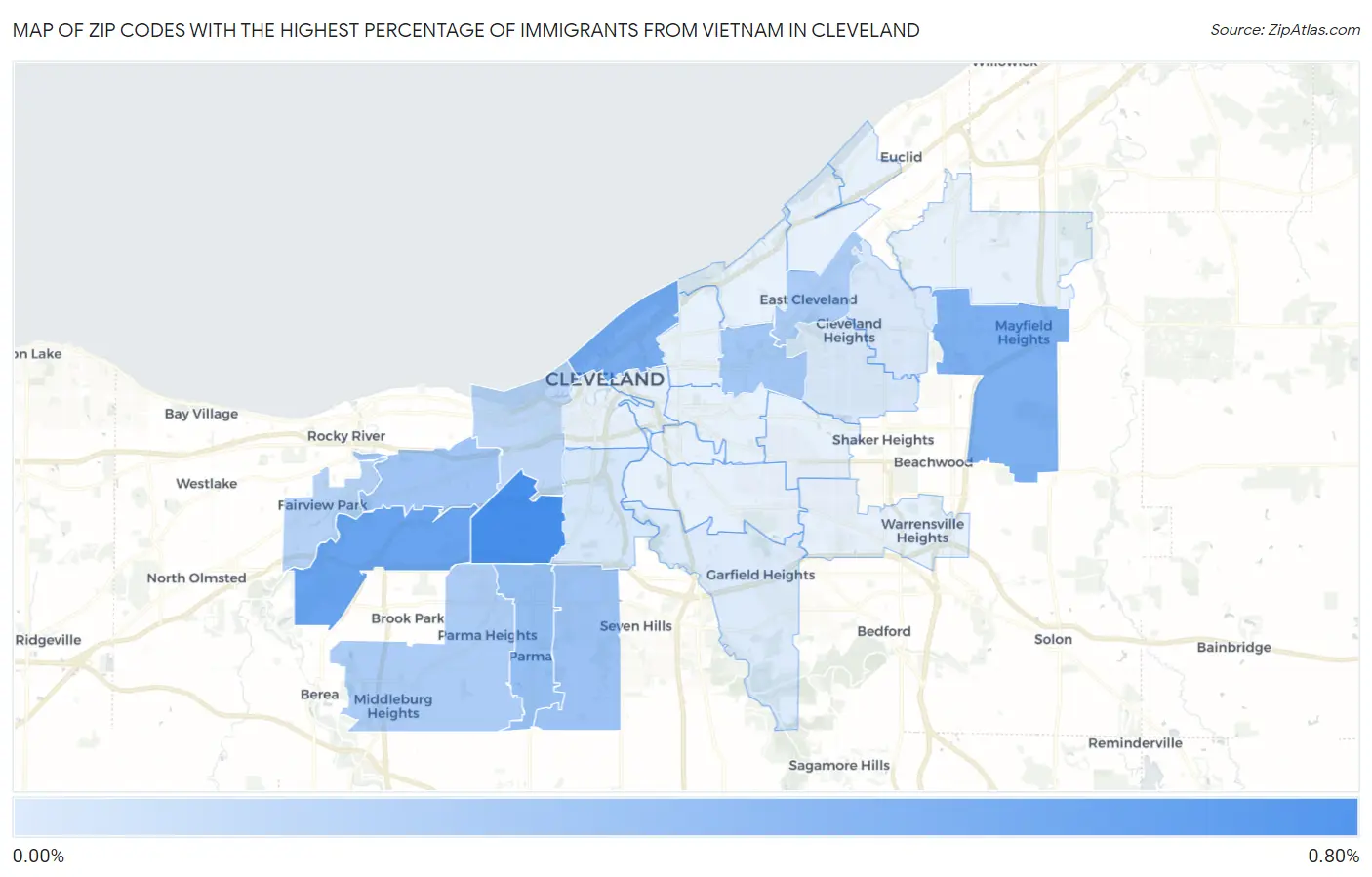 Zip Codes with the Highest Percentage of Immigrants from Vietnam in Cleveland Map