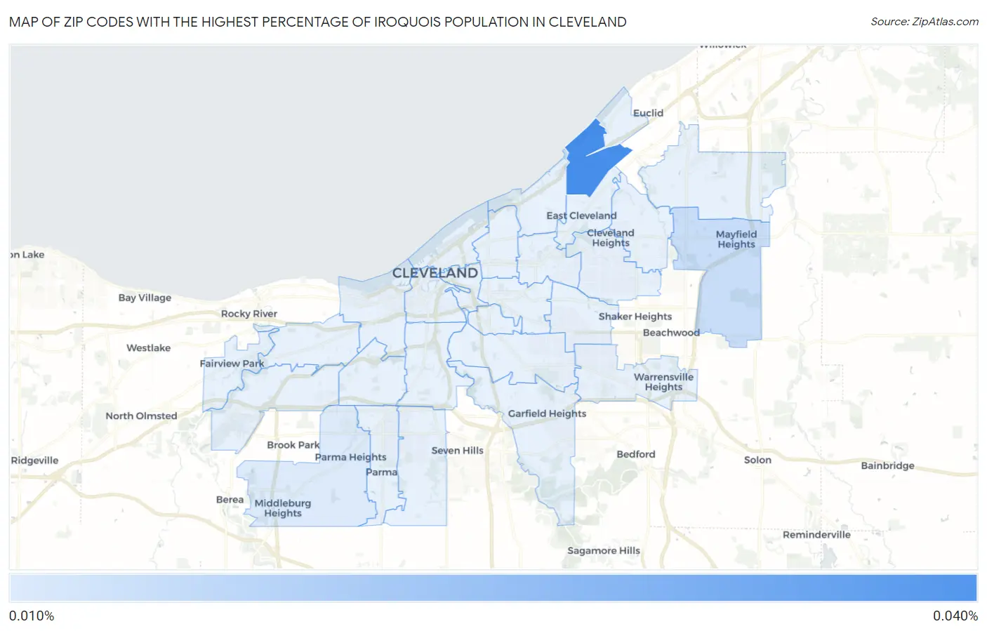 Zip Codes with the Highest Percentage of Iroquois Population in Cleveland Map