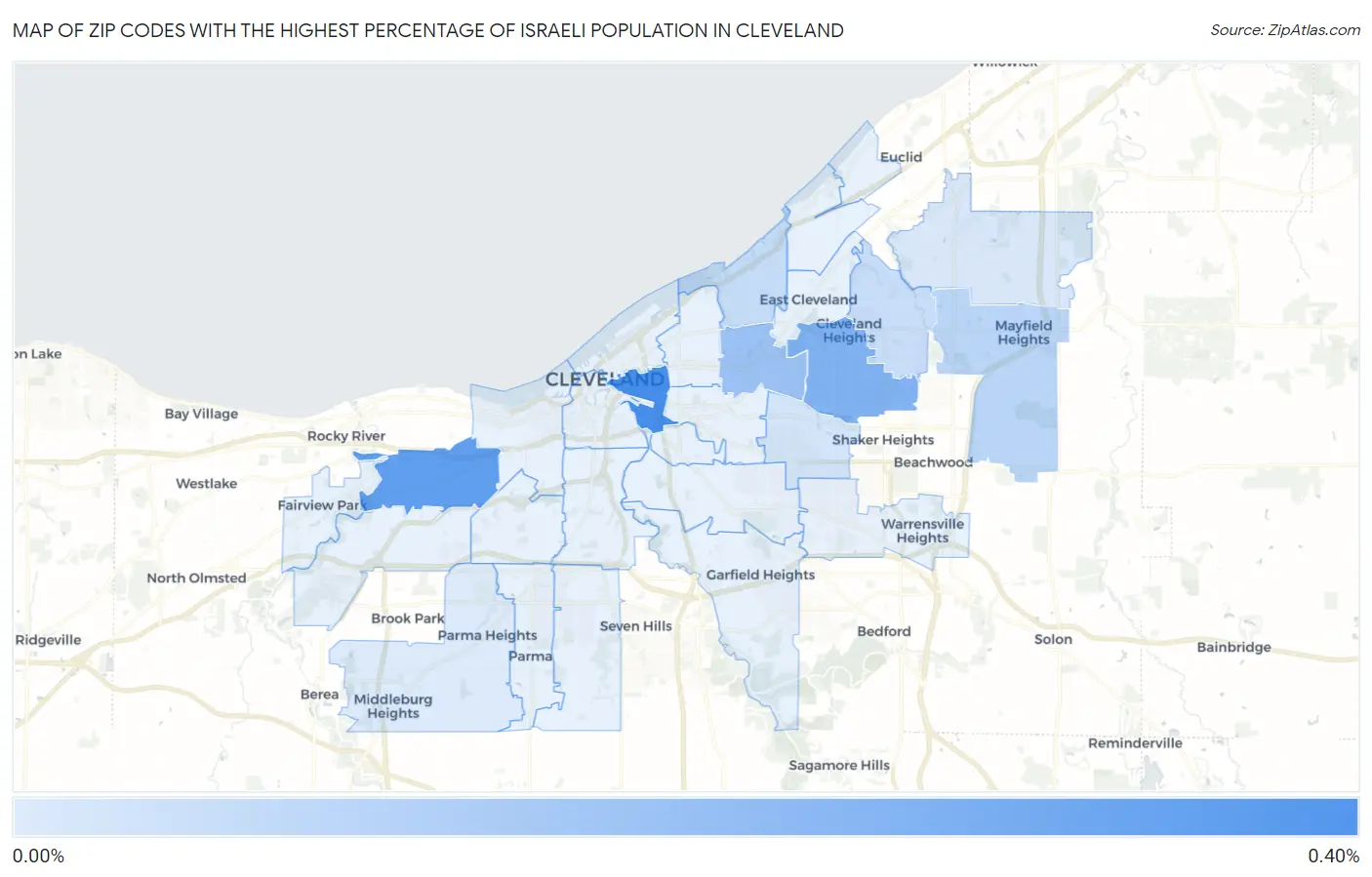 Zip Codes with the Highest Percentage of Israeli Population in Cleveland Map