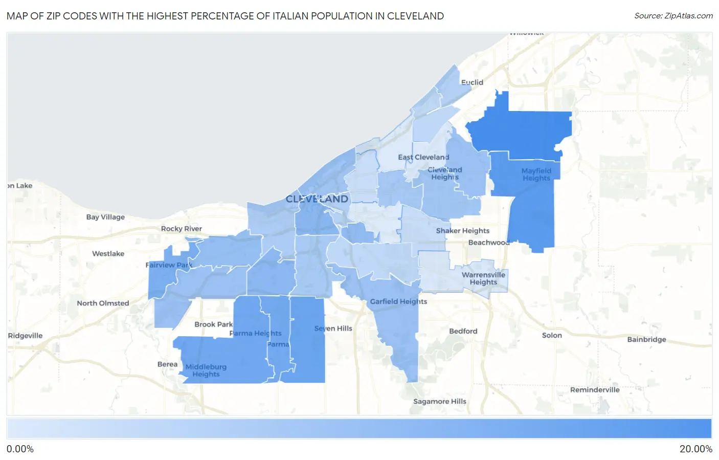 Zip Codes with the Highest Percentage of Italian Population in Cleveland Map