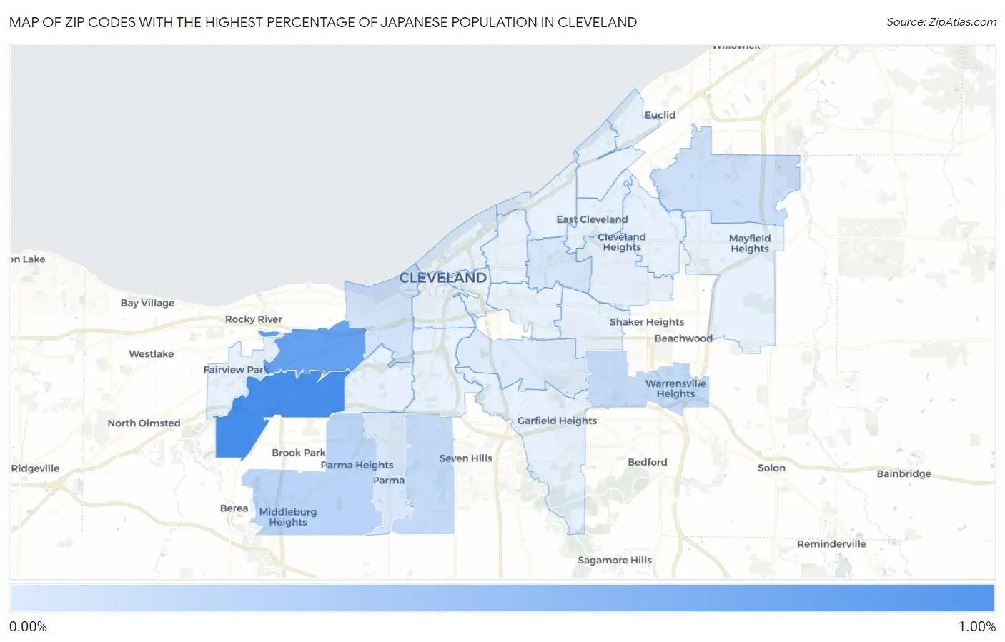 Zip Codes with the Highest Percentage of Japanese Population in Cleveland Map