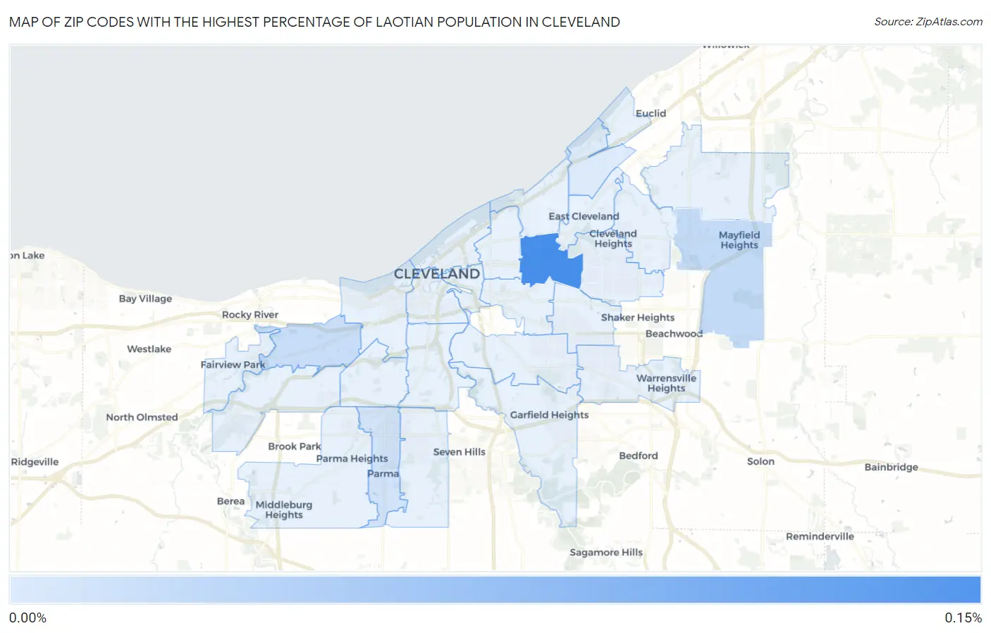 Zip Codes with the Highest Percentage of Laotian Population in Cleveland Map