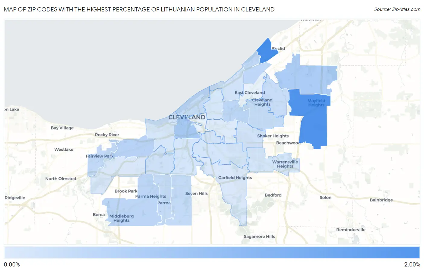 Zip Codes with the Highest Percentage of Lithuanian Population in Cleveland Map