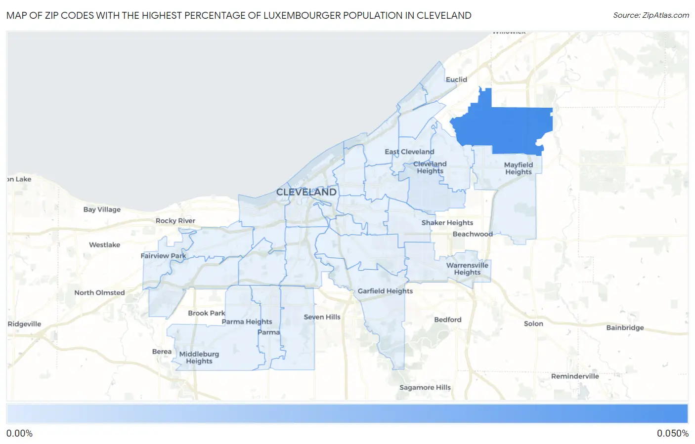 Zip Codes with the Highest Percentage of Luxembourger Population in Cleveland Map