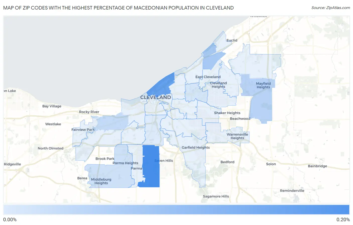 Zip Codes with the Highest Percentage of Macedonian Population in Cleveland Map