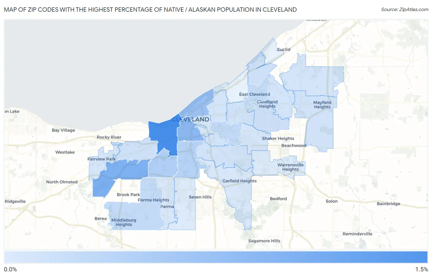 Zip Codes with the Highest Percentage of Native / Alaskan Population in Cleveland Map
