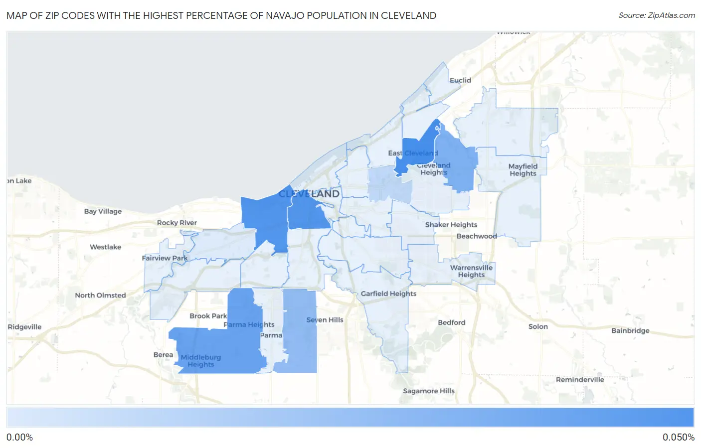 Zip Codes with the Highest Percentage of Navajo Population in Cleveland Map