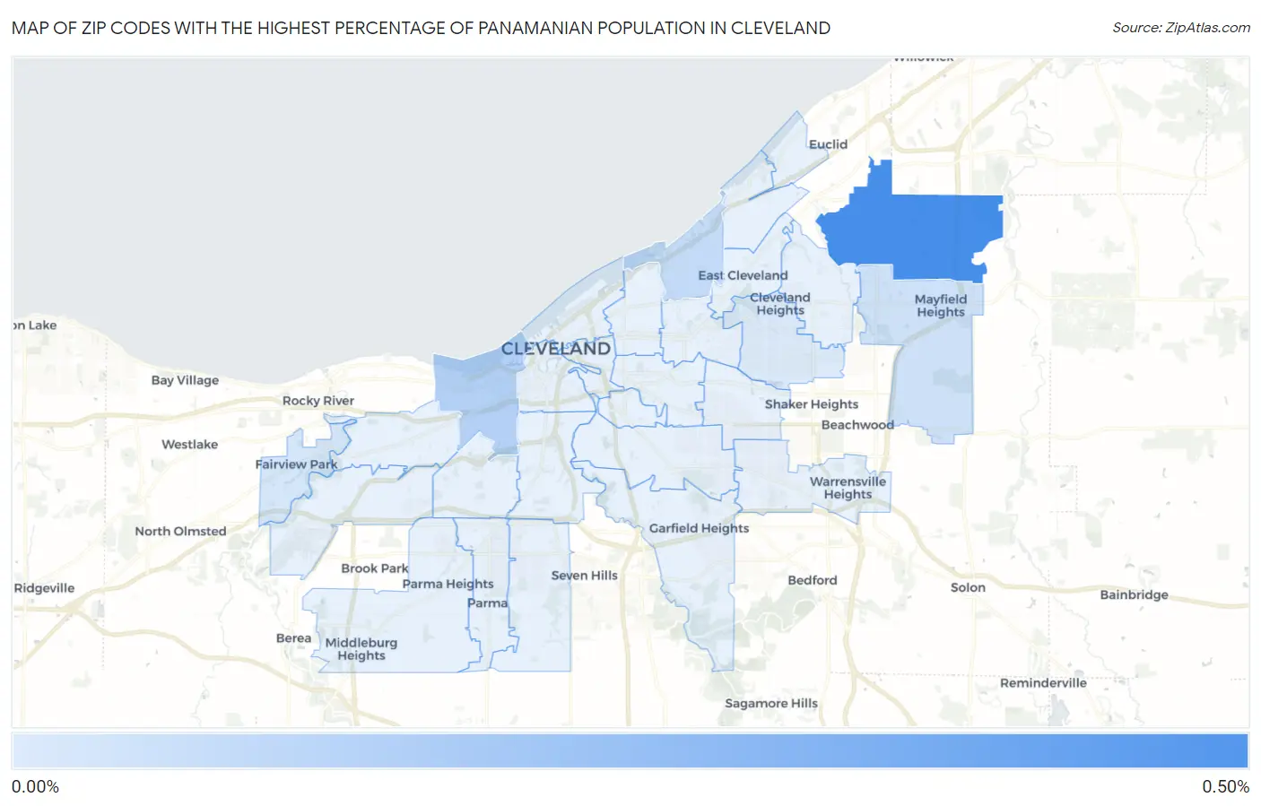 Zip Codes with the Highest Percentage of Panamanian Population in Cleveland Map