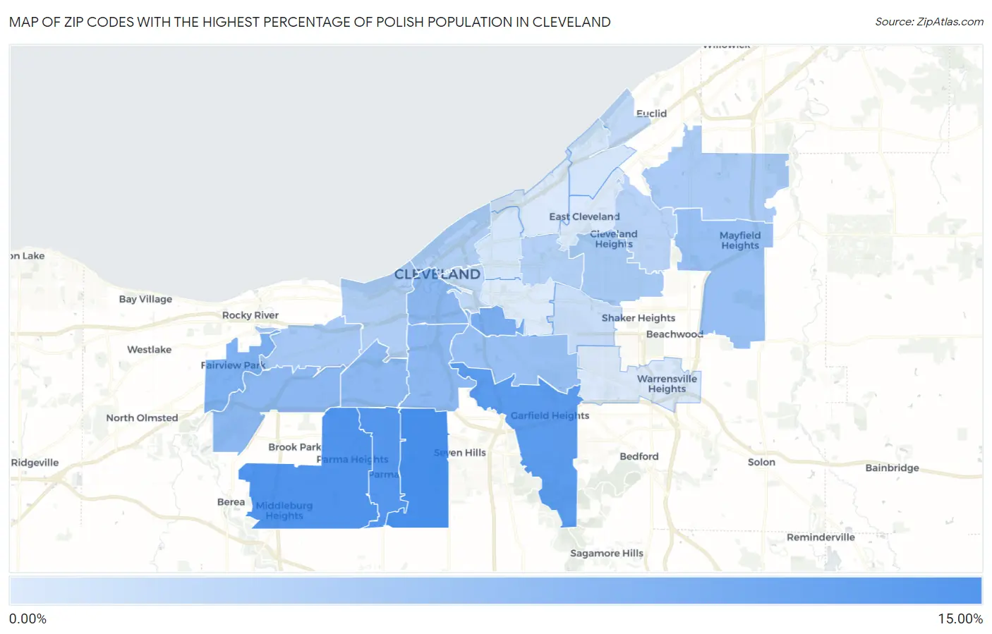 Zip Codes with the Highest Percentage of Polish Population in Cleveland Map