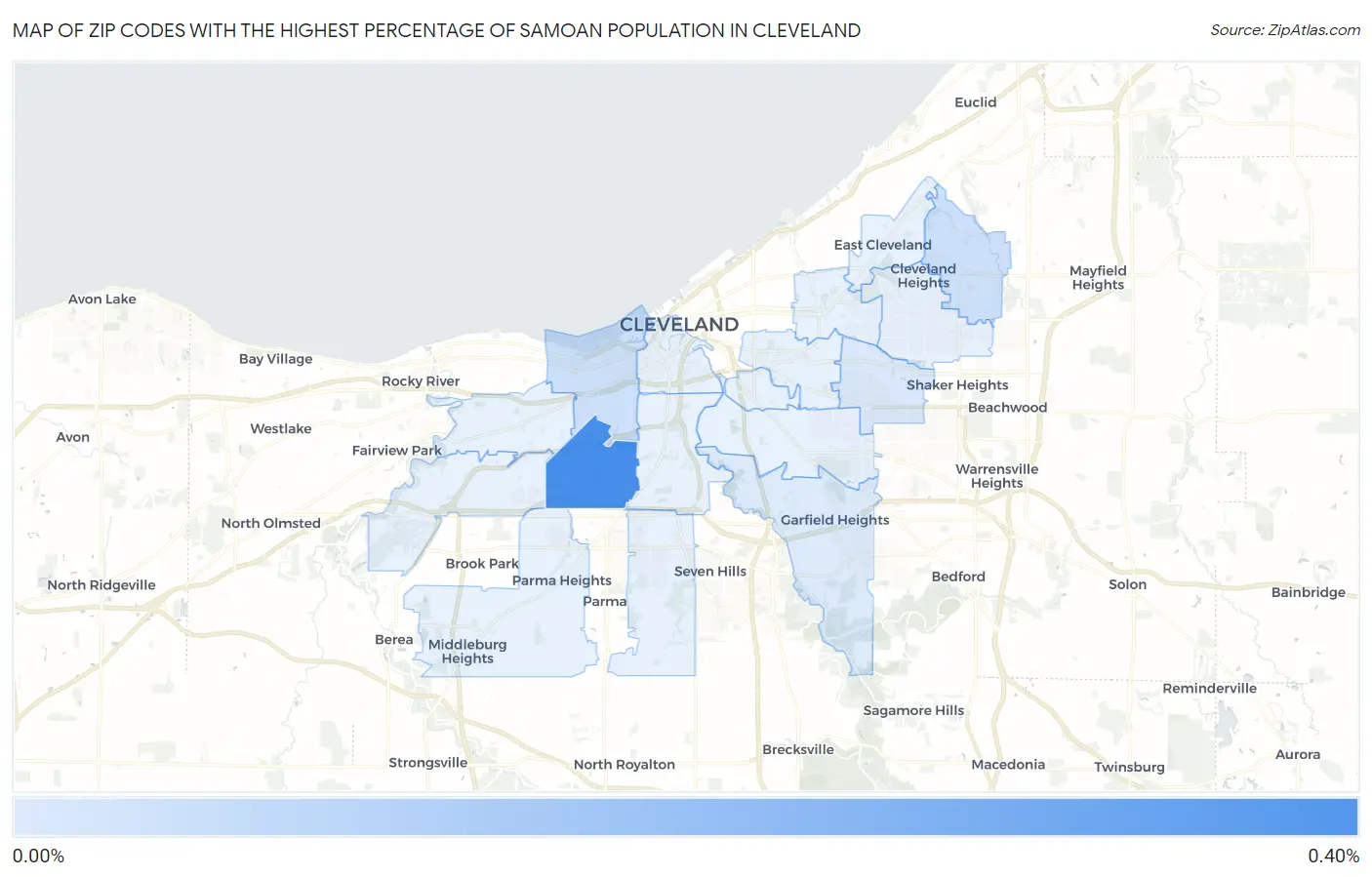 Zip Codes with the Highest Percentage of Samoan Population in Cleveland Map