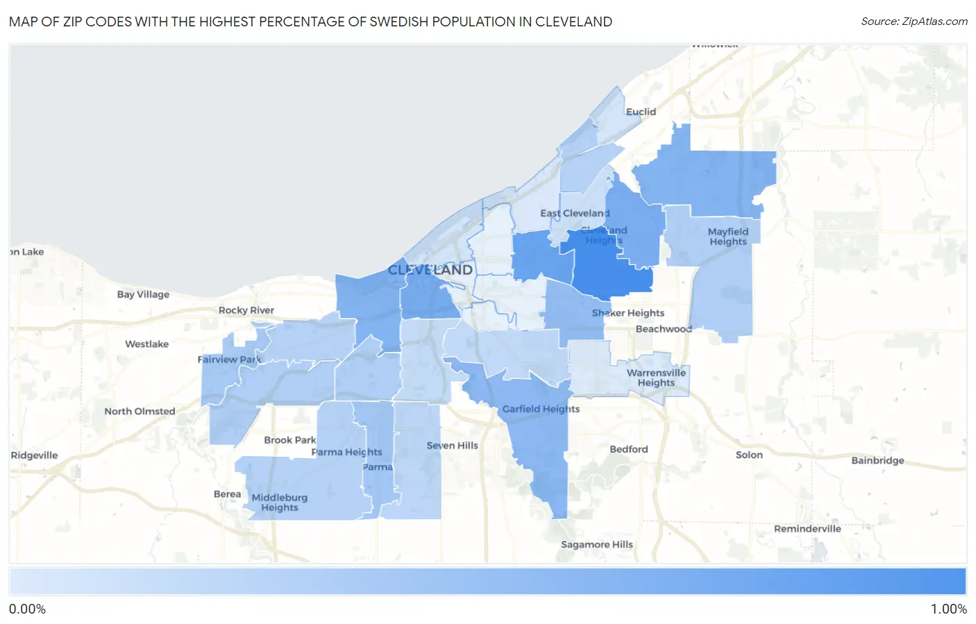 Zip Codes with the Highest Percentage of Swedish Population in Cleveland Map