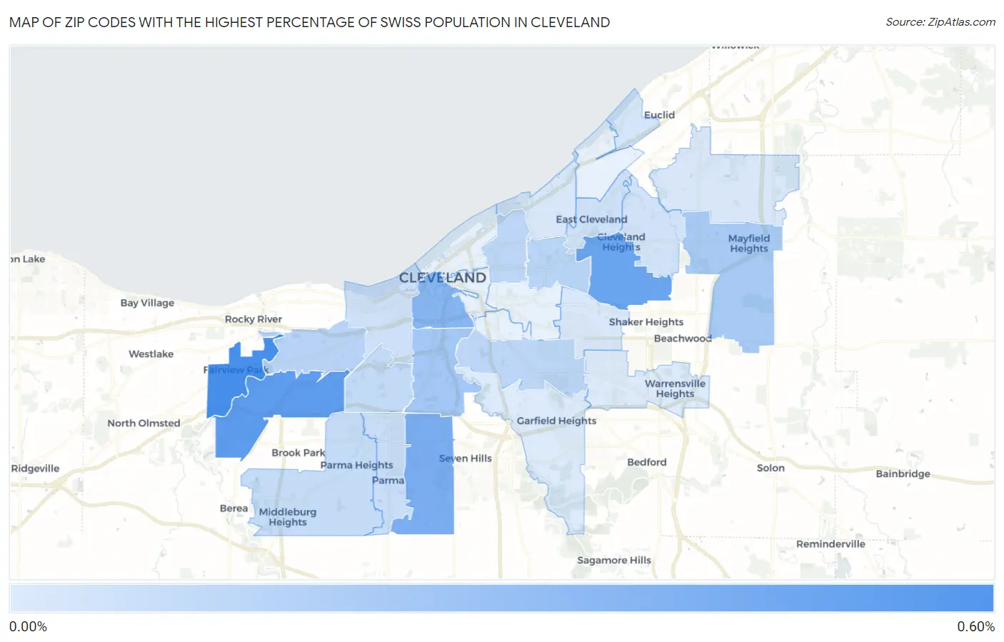 Zip Codes with the Highest Percentage of Swiss Population in Cleveland Map