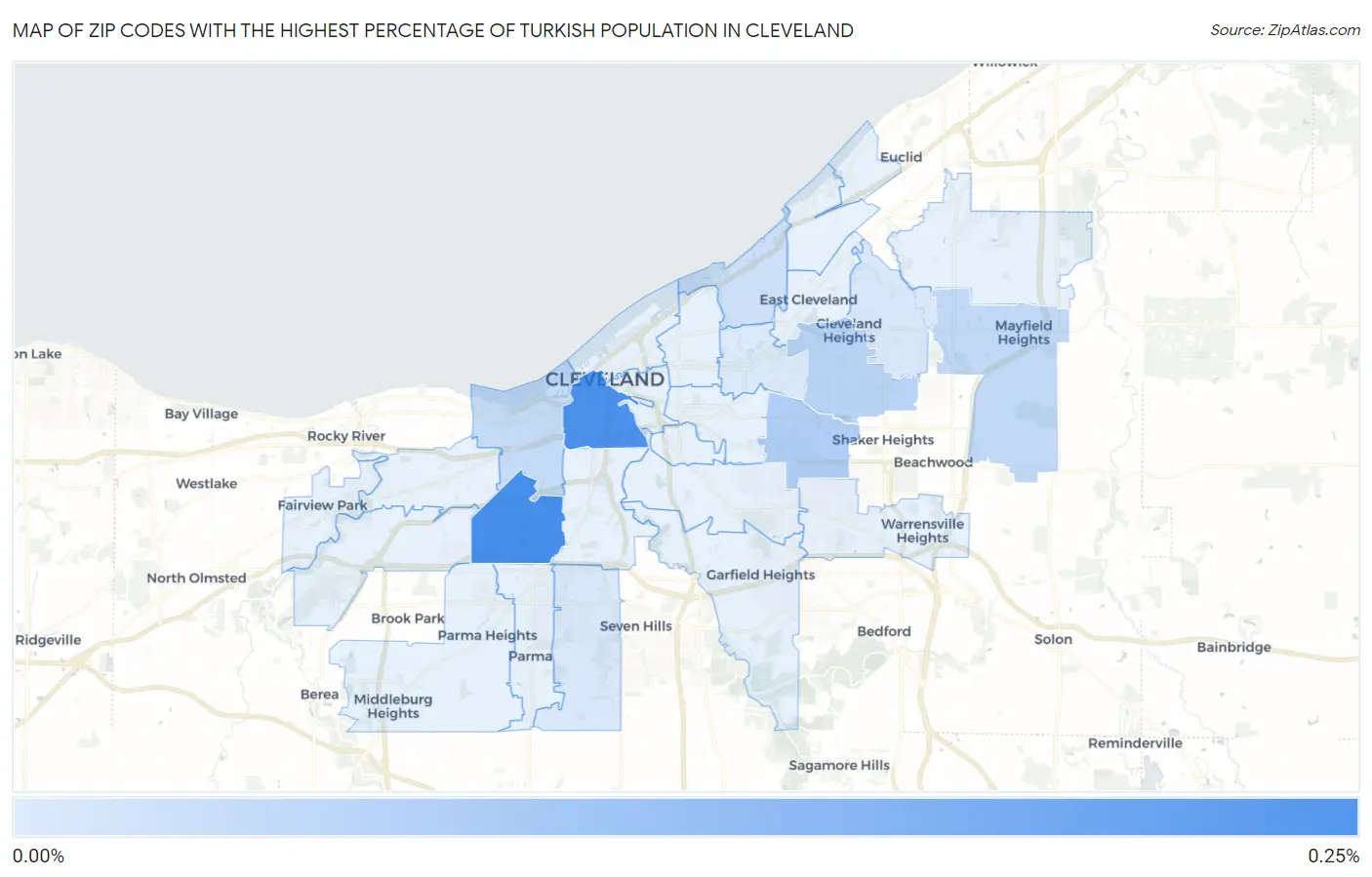 Zip Codes with the Highest Percentage of Turkish Population in Cleveland Map